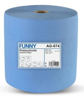 Stehende FUNNY 074 Industrie-Putztuchrolle XL – 3-lagig blau, 1000 Blatt aus hochwertigem Zellstoff