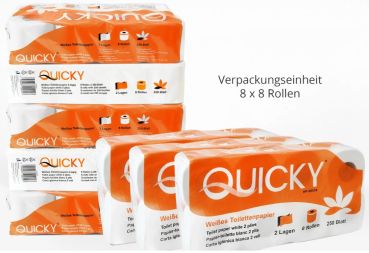 QUICKY 99034 Toilettenpapier 2-lagig weiß – 64 Rollen (8x8) Vorratspackung für Gewerbe