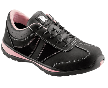 S2 Damen-Sicherheitsschuh RUNNEX 5280 GirlStar aus schwarzem Nubukleder mit pinken Akzenten