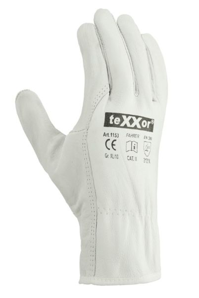 Rückansicht der teXXor® 1153 FAHRER Rindnappaleder-Handschuhe mit elastischem Handrücken-Raffband.