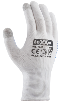 Touchscreen-fähige Fingerspitzen der teXXor 1942 Handschuhe bei der Displaybedienung