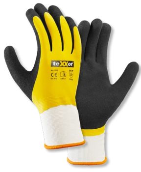 teXXor 2226 Montagehandschuhe mit gesandeter Latexbeschichtung – Gelb/Schwarz