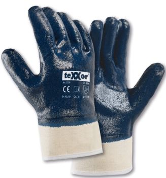 teXXor 2339 Nitril-Handschuhe mit Sicherheitsstulpe – Blau/Beige