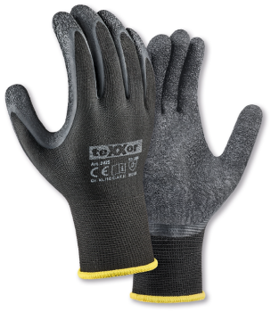 teXXor 2425 Montagehandschuhe aus Polyester-Strick mit schwarzer Latex-Beschichtung.