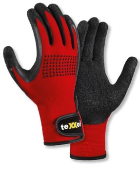 teXXor 2426 Mechaniker-Handschuhe in Rot-Schwarz mit Klettverschluss – Sanilexo