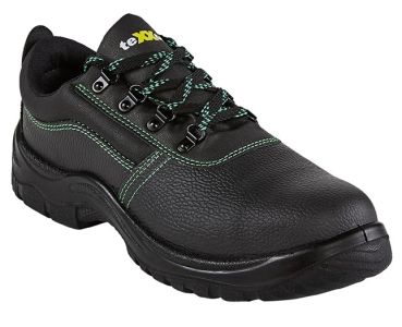teXXor 6210 NANTES S2 Sicherheitshalbschuh in Schwarz mit grünen Kontrastnähten – Schrägansicht