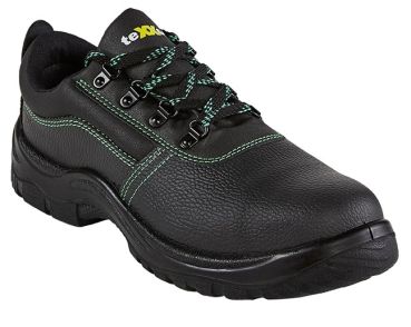 teXXor 6310 MARSEILLE S3 Sicherheitsschuh in Schwarz mit grünen Nähten.
