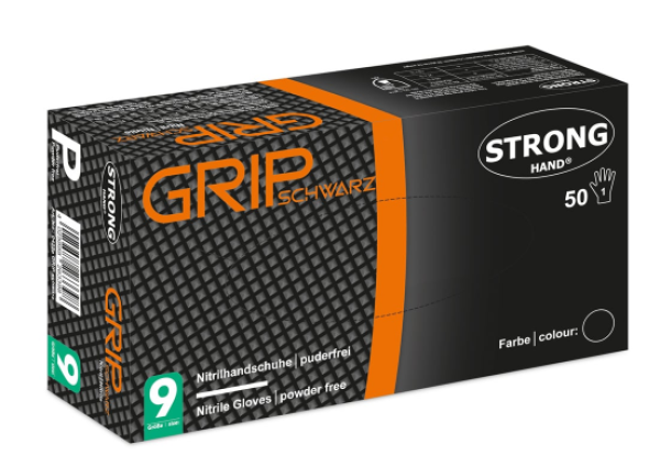 Grip schwarz Stronghand® Handschuhe 10 Dispenser-Boxen je 50 Stück