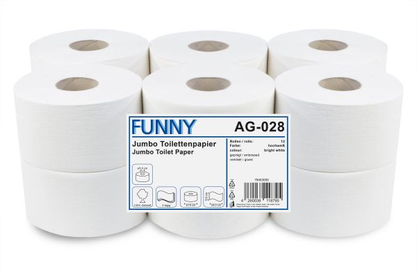 Jumbo-Toilettenpapier 3-lagig Zellstoff weiß Ø 19 cm 12 Rollen