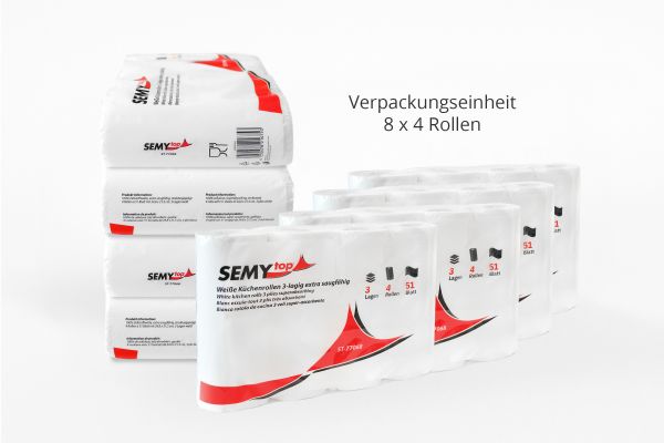 Küchenrolle 3-lagig Zellstoff weiß 32 Rollen a`51 Blatt