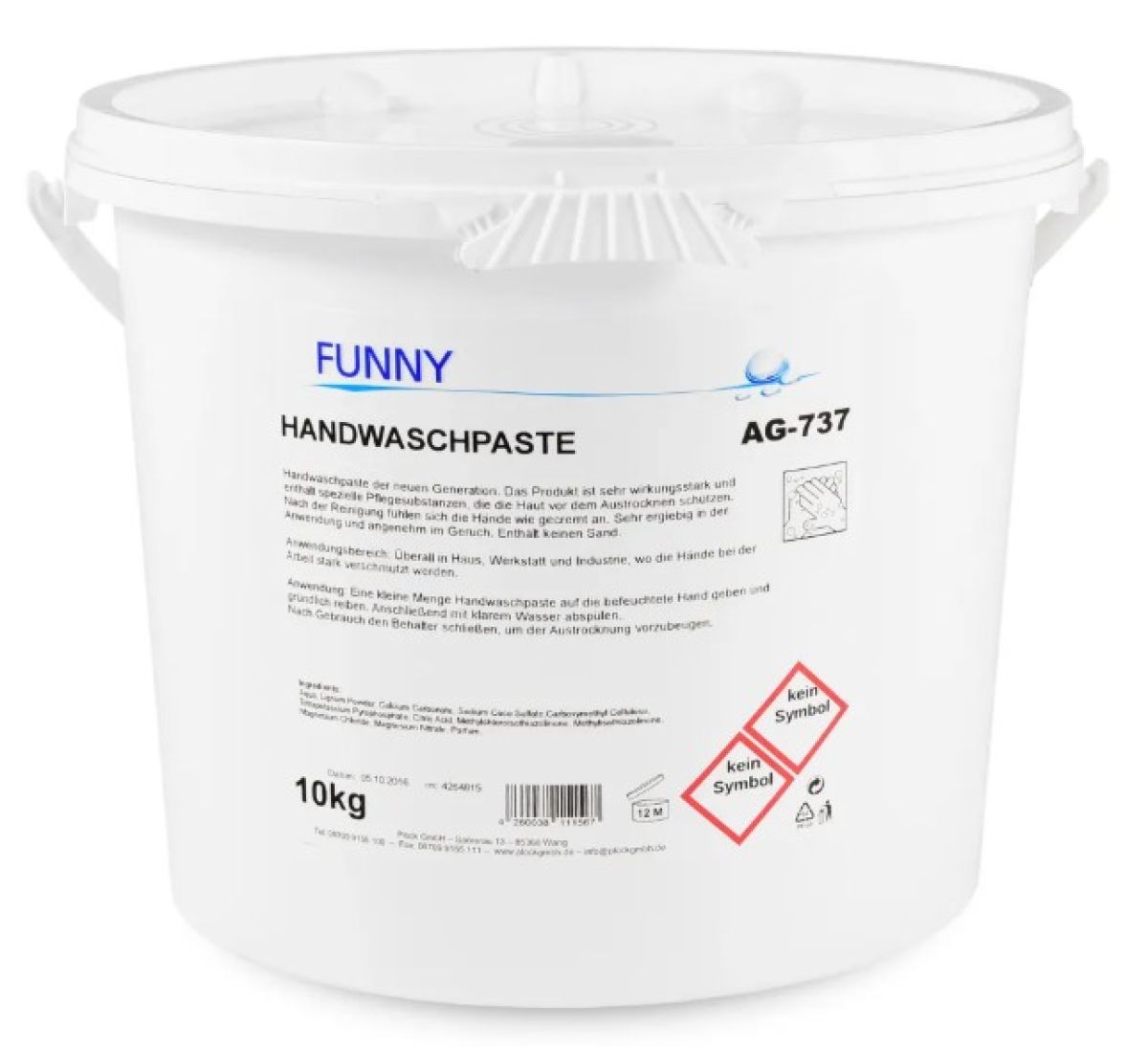 Funny Handwaschpaste auf Holzmehlbasis im 10 Liter Eimer (Artikelnr. AG-737) für gewerbliche Handreinigung