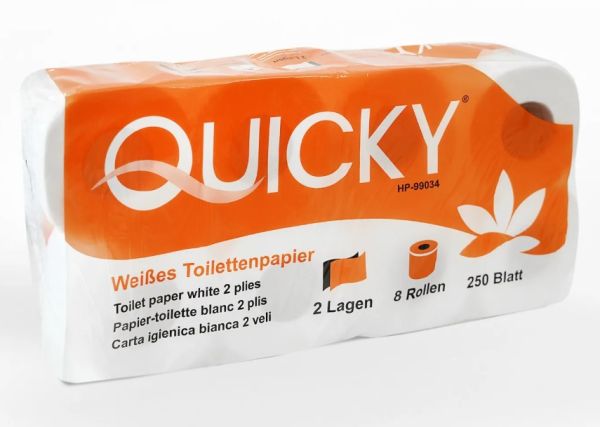 Einzelne Unterverpackung mit 8 Rollen des QUICKY 99034 Zellstoff-Toilettenpapiers