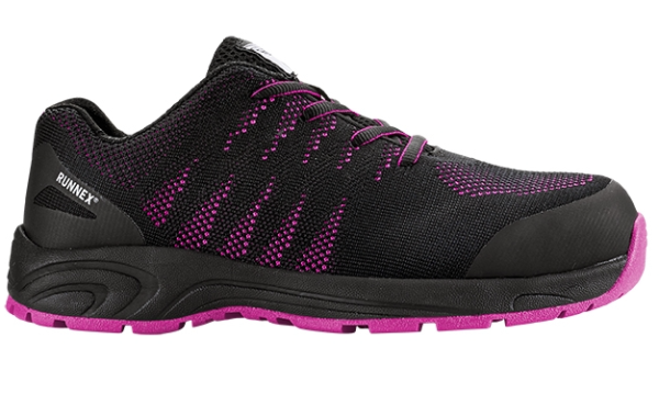 Profilansicht RUNNEX 5180 GirlStar Damen-Sicherheitssneaker in Schwarz-Pink mit atmungsaktivem Strick-Obermaterial