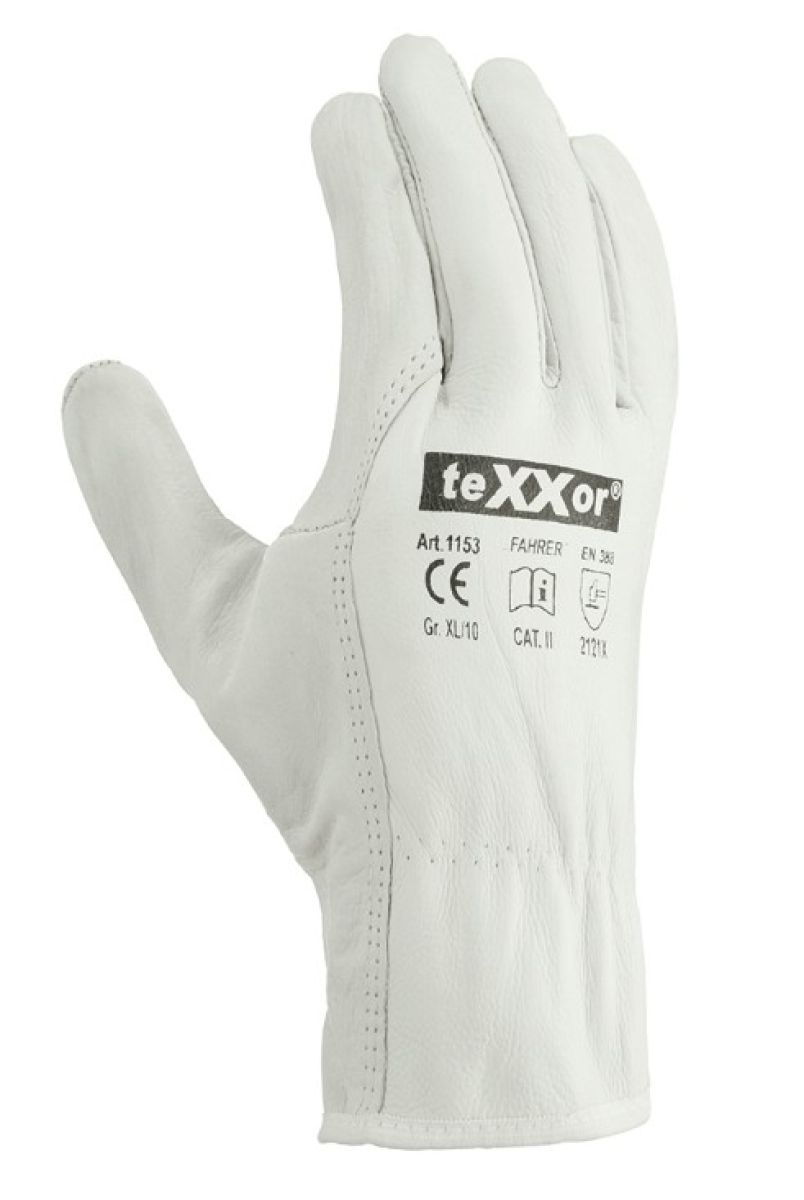 Rückansicht der teXXor® 1153 FAHRER Rindnappaleder-Handschuhe mit elastischem Handrücken-Raffband.