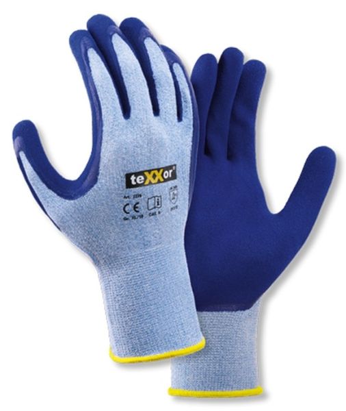teXXor 2229 Montagehandschuhe blau meliert mit besandetem Latex-Grip – Sanilexo