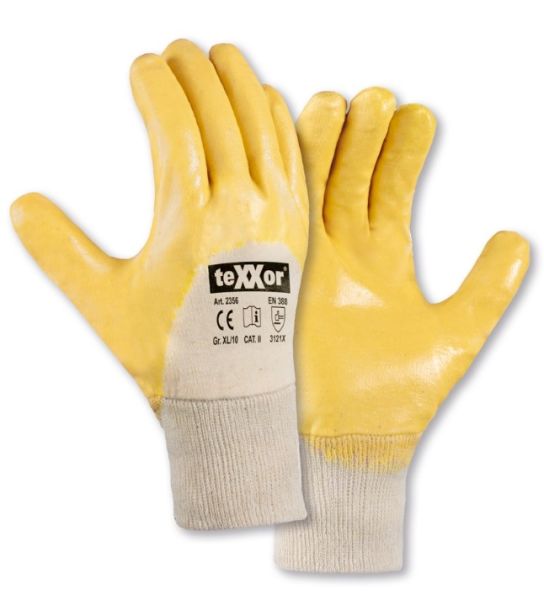 teXXor 2356 Nitril-Arbeitshandschuhe gelb mit Strickbund – Sanilexo