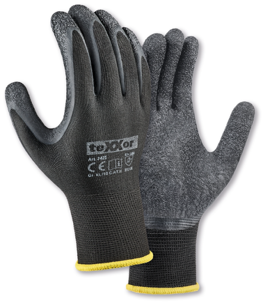teXXor 2425 Montagehandschuhe aus Polyester-Strick mit schwarzer Latex-Beschichtung.