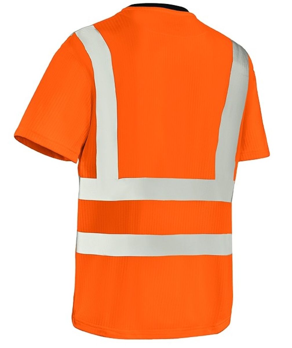 teXXor Warnschutz T-Shirt HOOGE in Leuchtorange mit Hosenträger-Reflexstreifen Rückansicht