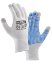 teXXor 1942 Feinstrick-Handschuhe in Weiß mit blauen PVC-Noppen